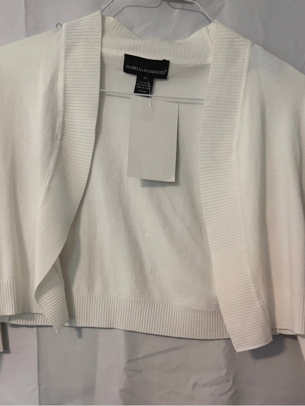 Isabella Rodriguez Cream Open-Front Ribbed Trim Cardigan